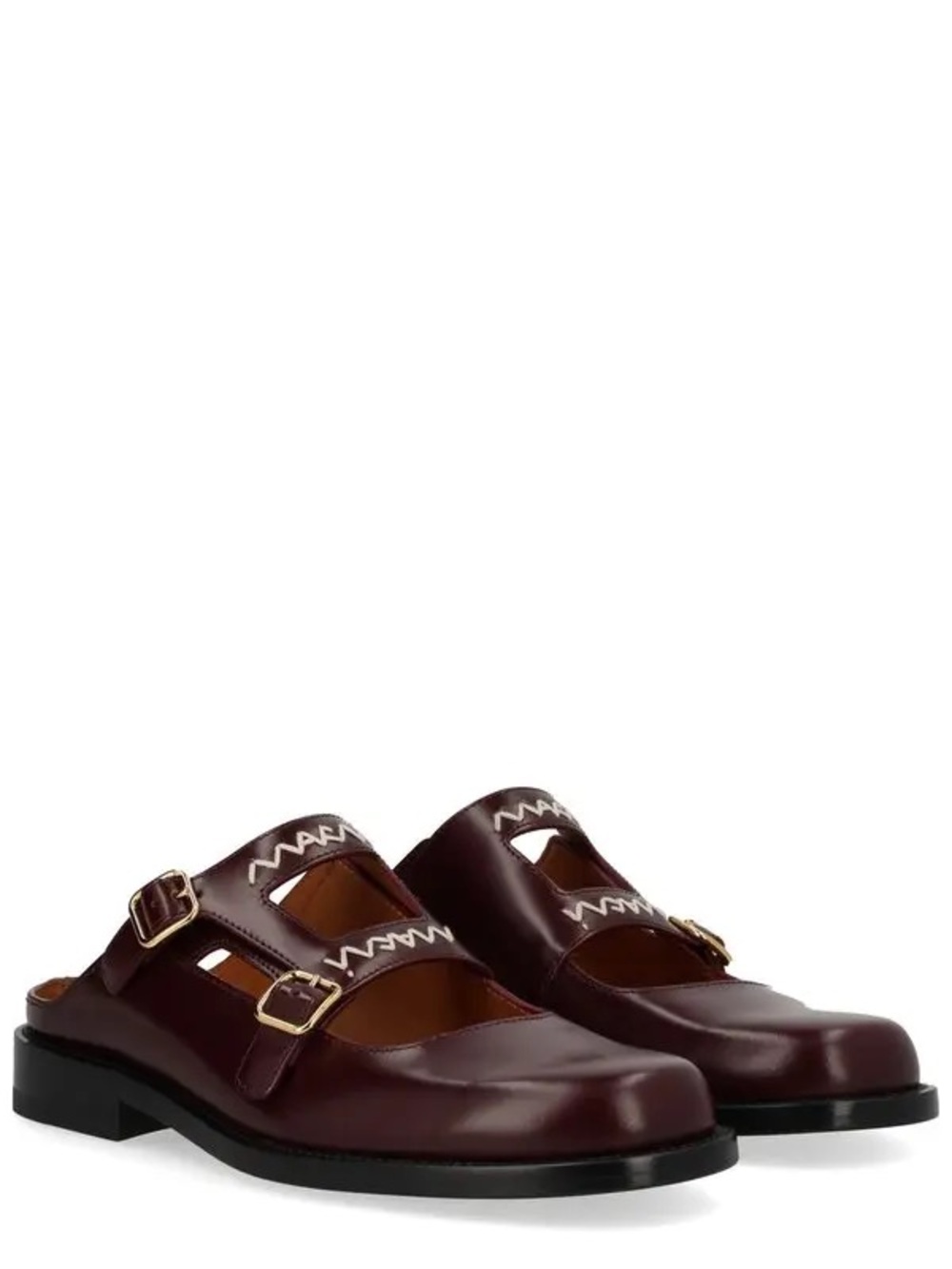 Marni Bambi Double Buckle Leather Loafer Women’s Mules Sabot 38 Burgundy 7 7.5